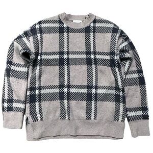 Christian Siriano Plaid Crewneck Sweater - Gray & Black